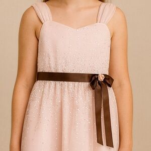 Blush Sequin Party Dress with Satin Sash – Size 10